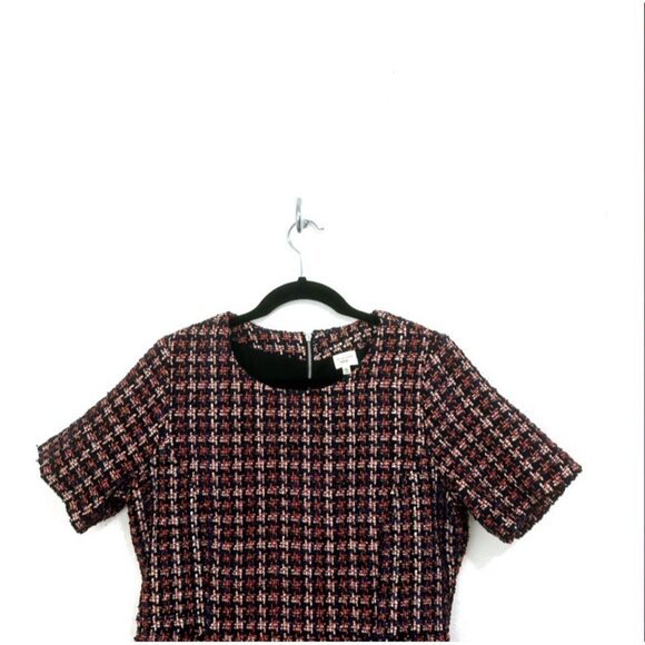 Pleione Red Blue Ruffle Tweed Short Sleeve Dress Size Sz L Price Preppy Academia - Picture 3 of 11